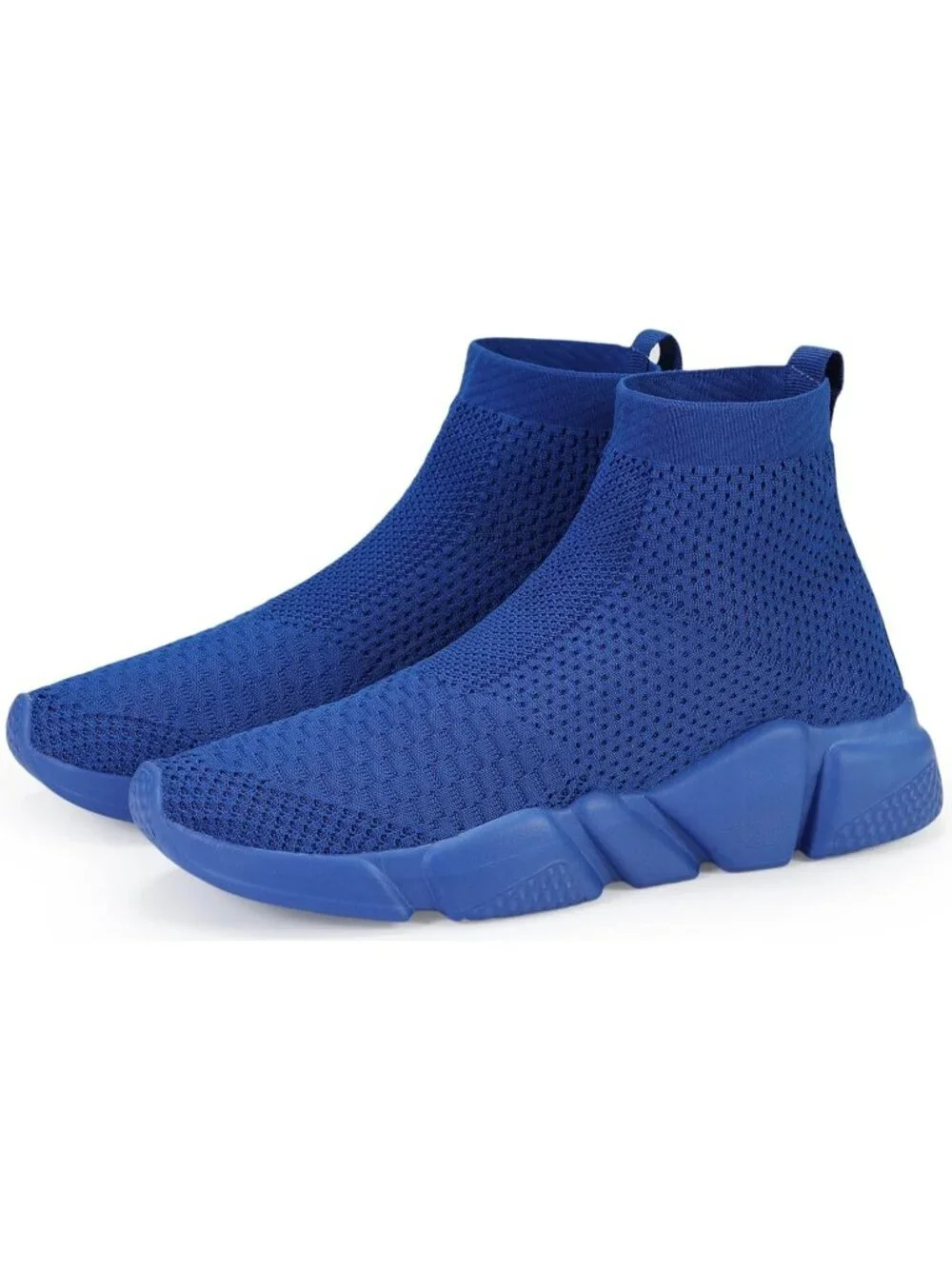 Men's Blue Lightweight High Top Sneakers Breathable Knit Athletic Running Shoes